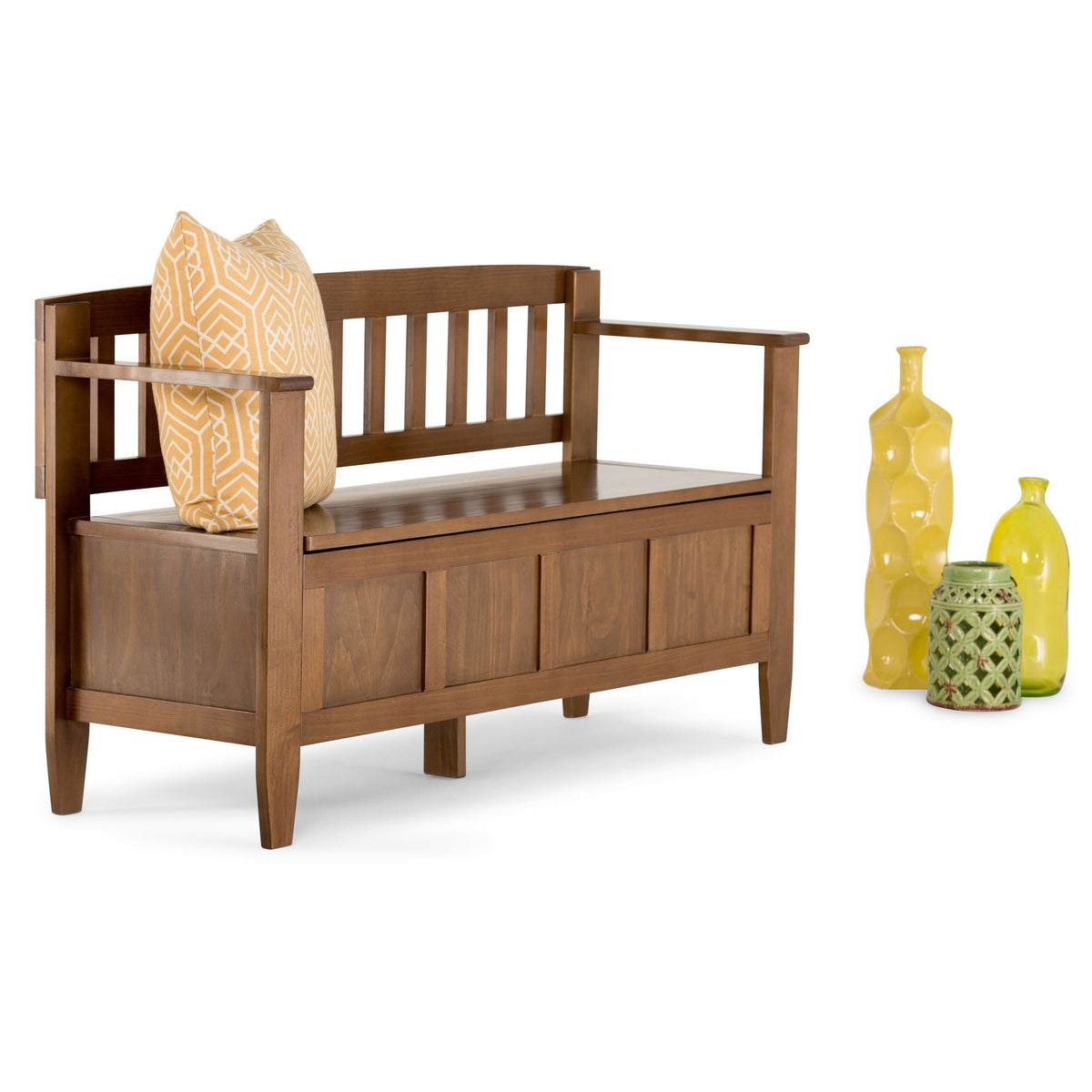 Medium Saddle Brown Entryway Storage Bench with Lift-Up Storage