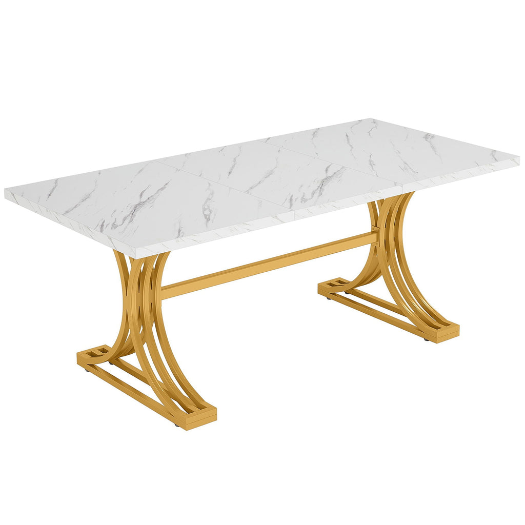 White and Gold Executive Desk with X-Legs - Stain-Resistant Surface