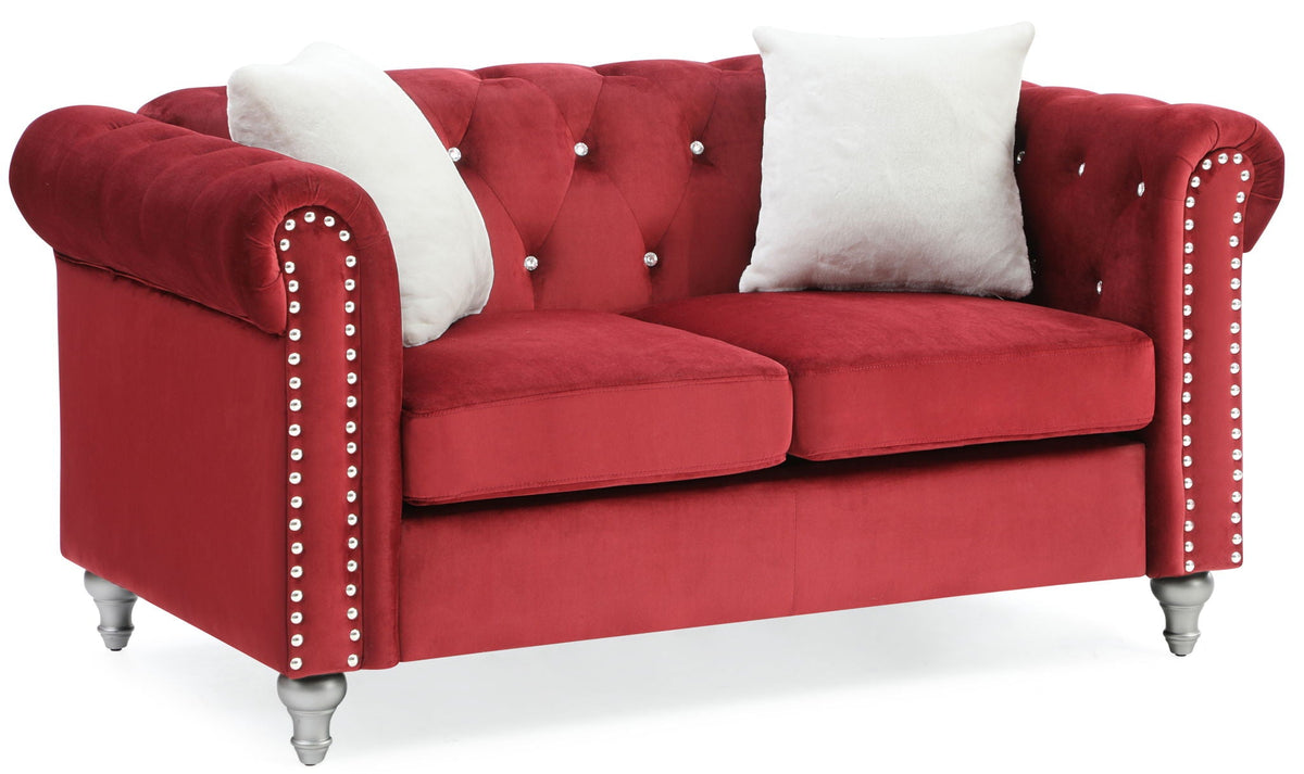 Contemporary Loveseat with Jeweled Tufted Design - Multiple Colors