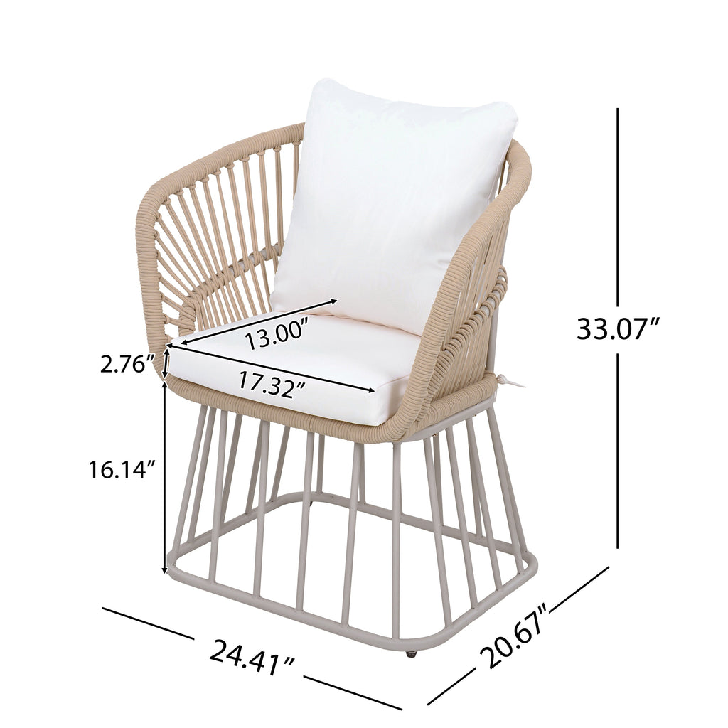 Outdoor 5-Piece Dining Set - Rectangular Teak Wood Table + 4 Wicker Chairs