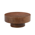 Faux Burl Wood Round Coffee Table with Sturdy Pedestal - Walnut