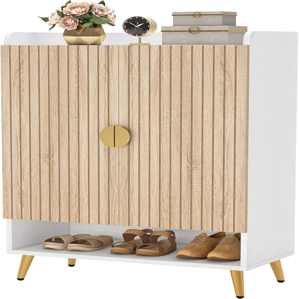Shoe Cabinet With Doors, 7 Tier Storage Organizer with Adjustable Shelves - Dark Brown, Light Brown, or White