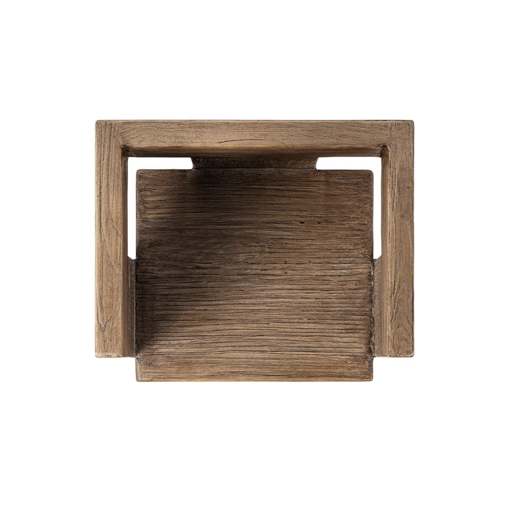 Sculptural Block Accent Chair with Reclaimed Elm Construction - Brown