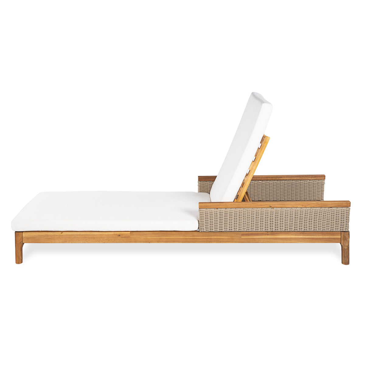 Solid Acacia Wood Sun Lounger Set of 2 with Cushions - Beige & Light Grey