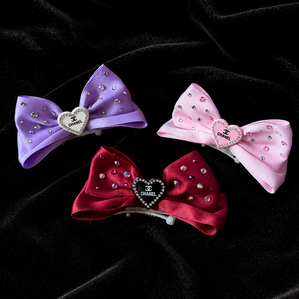 Satin Rhinestone Big Pet Bow Hair Clip