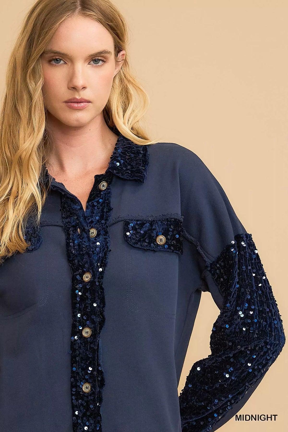 Umgee Sequined French Terry Jacket