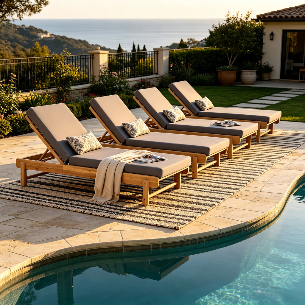 Light Teak Acacia Wood Chaise Lounge Set with Adjustable Backrest - Dark Grey