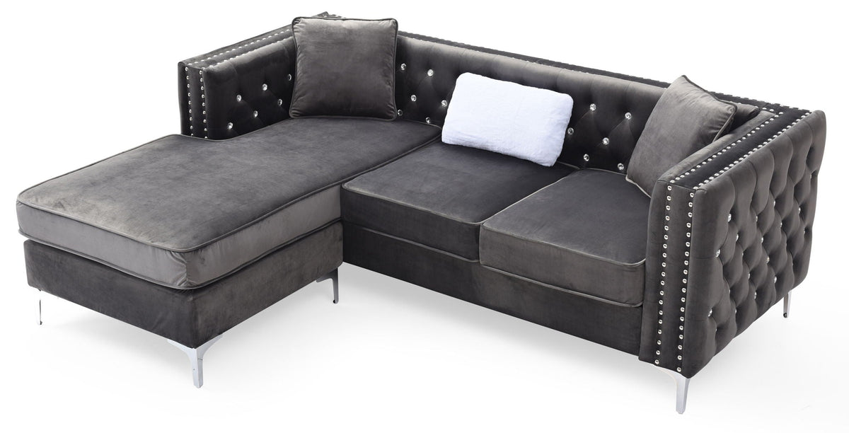 Sofa Chaise with Faux Jewel Tufting - Multiple Colors