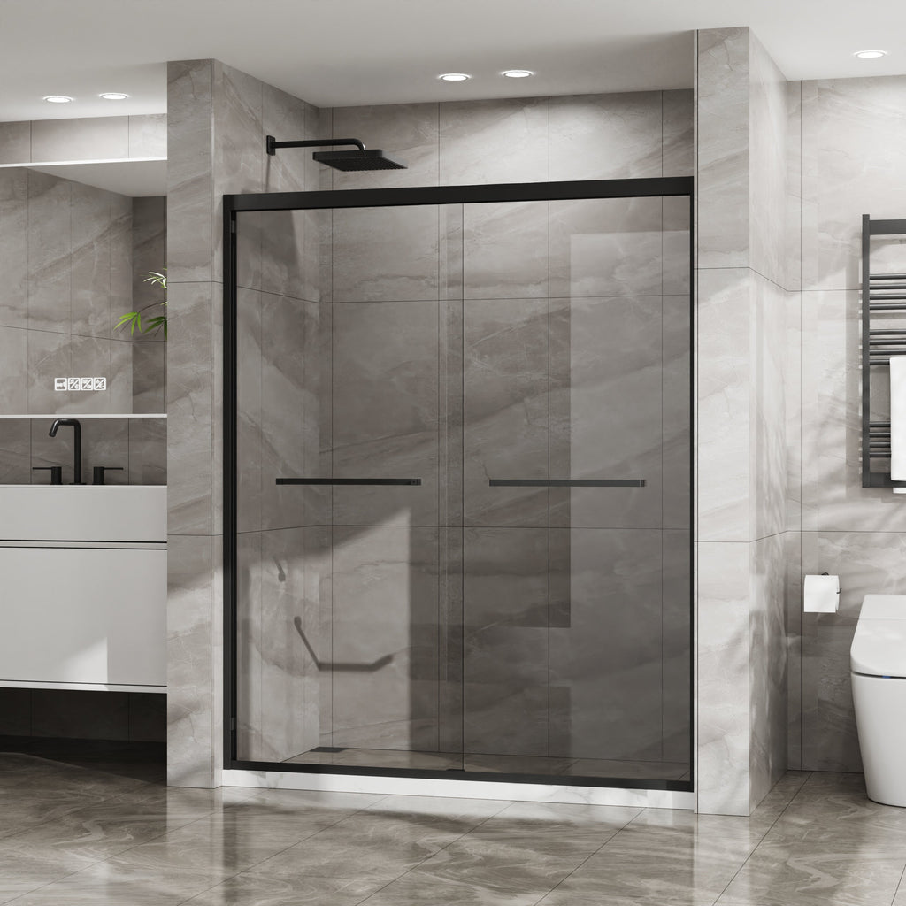 Double Sliding Glass Shower Door with Dual-Direction Opening - Clear Glass