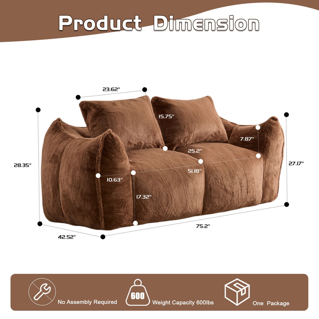 Ultra Soft Faux Fur Bean Bag Loveseat with Shredded Sponge Filling - Multiple Colors