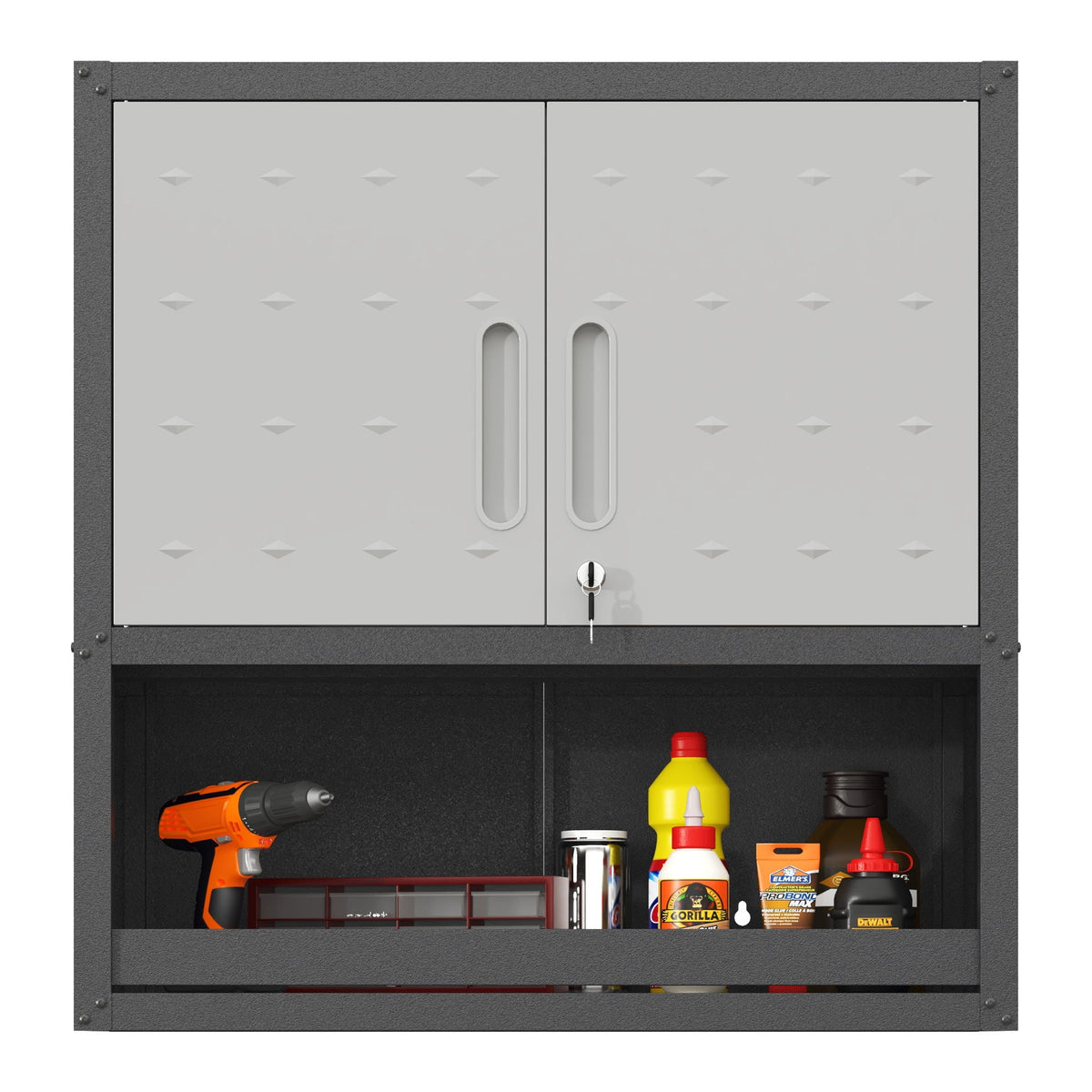 Metal Wall Mounted Tool Storage Cabinet with Locking Door - Gray