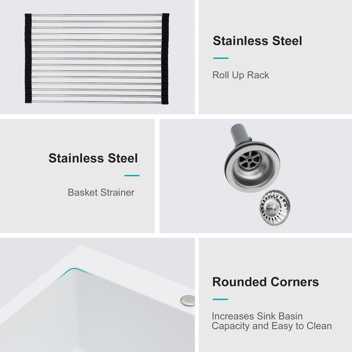 Quartz Kitchen Sink with Durable Design - Black or White