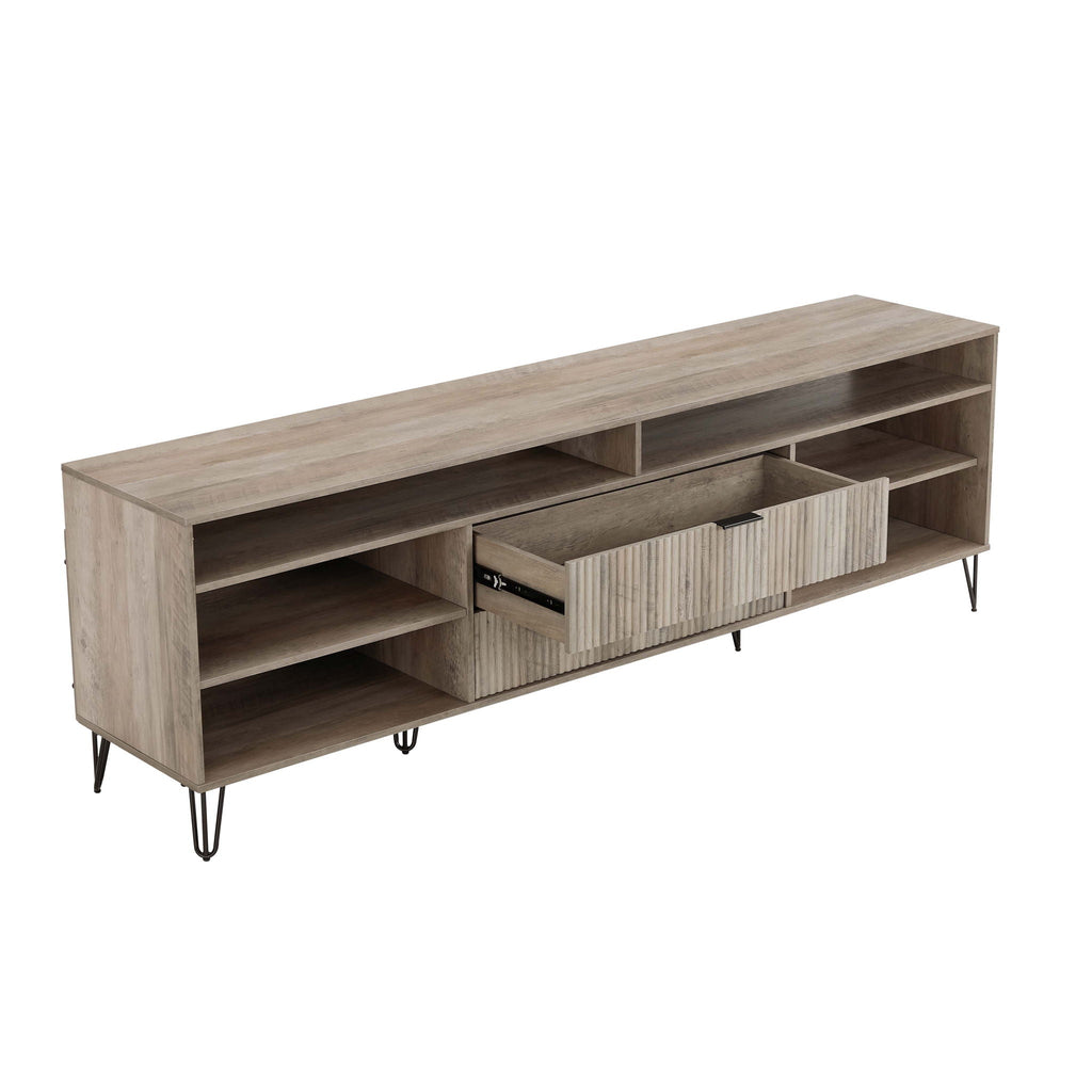 Fluted TV Stand with Storage and Metal Legs - Multiple Colors