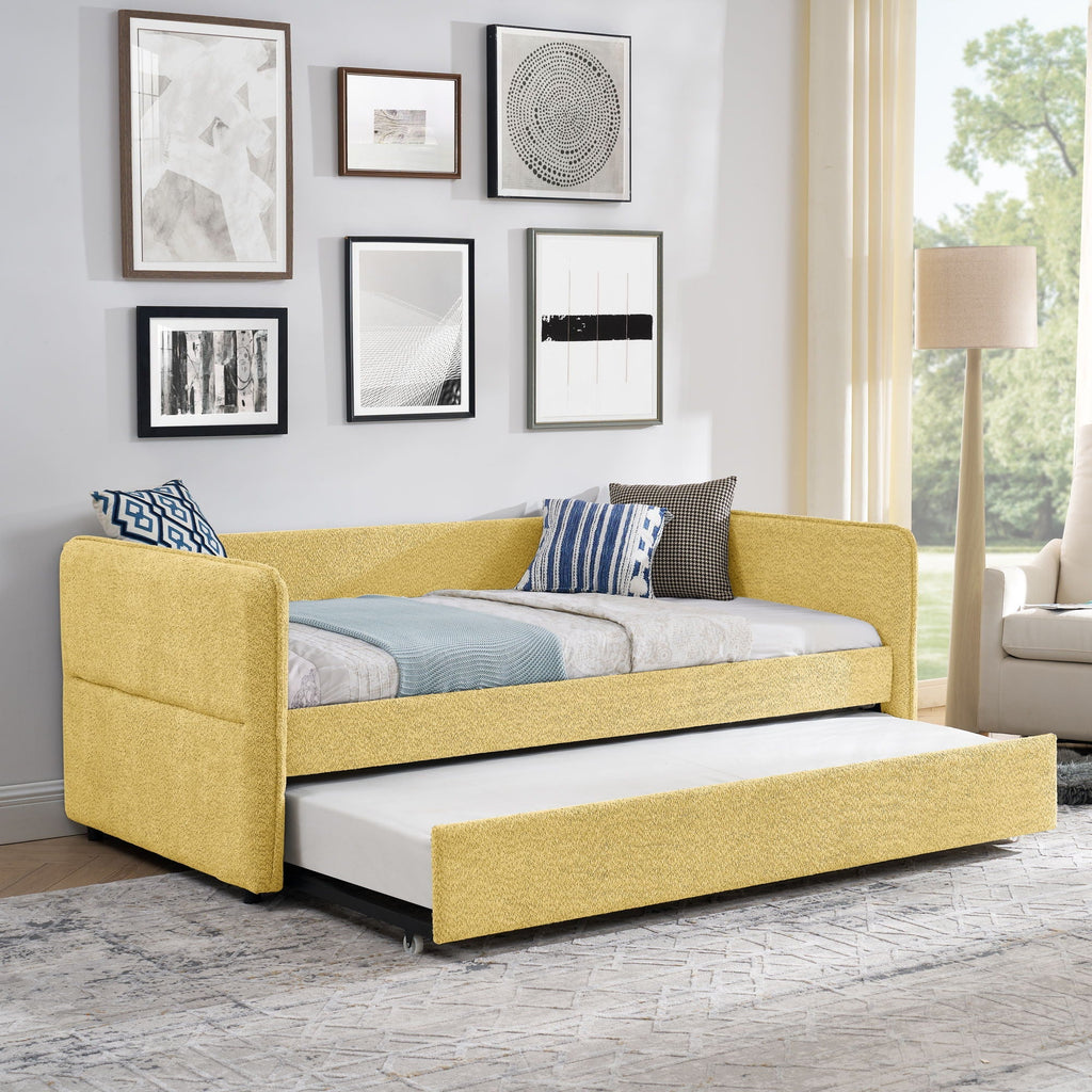 Upholstered Daybed With Pop Up Trundle - Fabric Trundle Bed in Multiple Colors