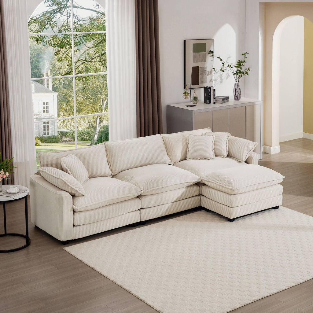 Modern Oversized Modular Cushion Sofa With Ottoman, Low Back, Deep Seating Sofa Set
