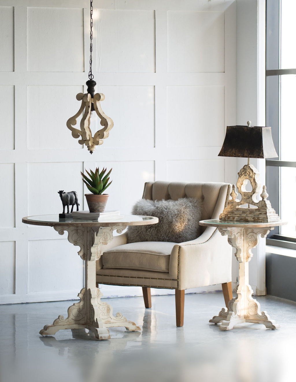 Farmhouse Chandeliar Distressed Pendant Chandelier - Antique Cream