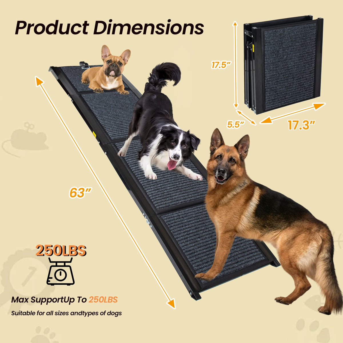 Folding Dog Ramp for Cars with Non-Slip Surface - Gray