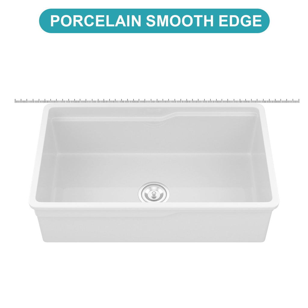Porcelain Undermount Workstation Single Bowl Kitchen Sink – White