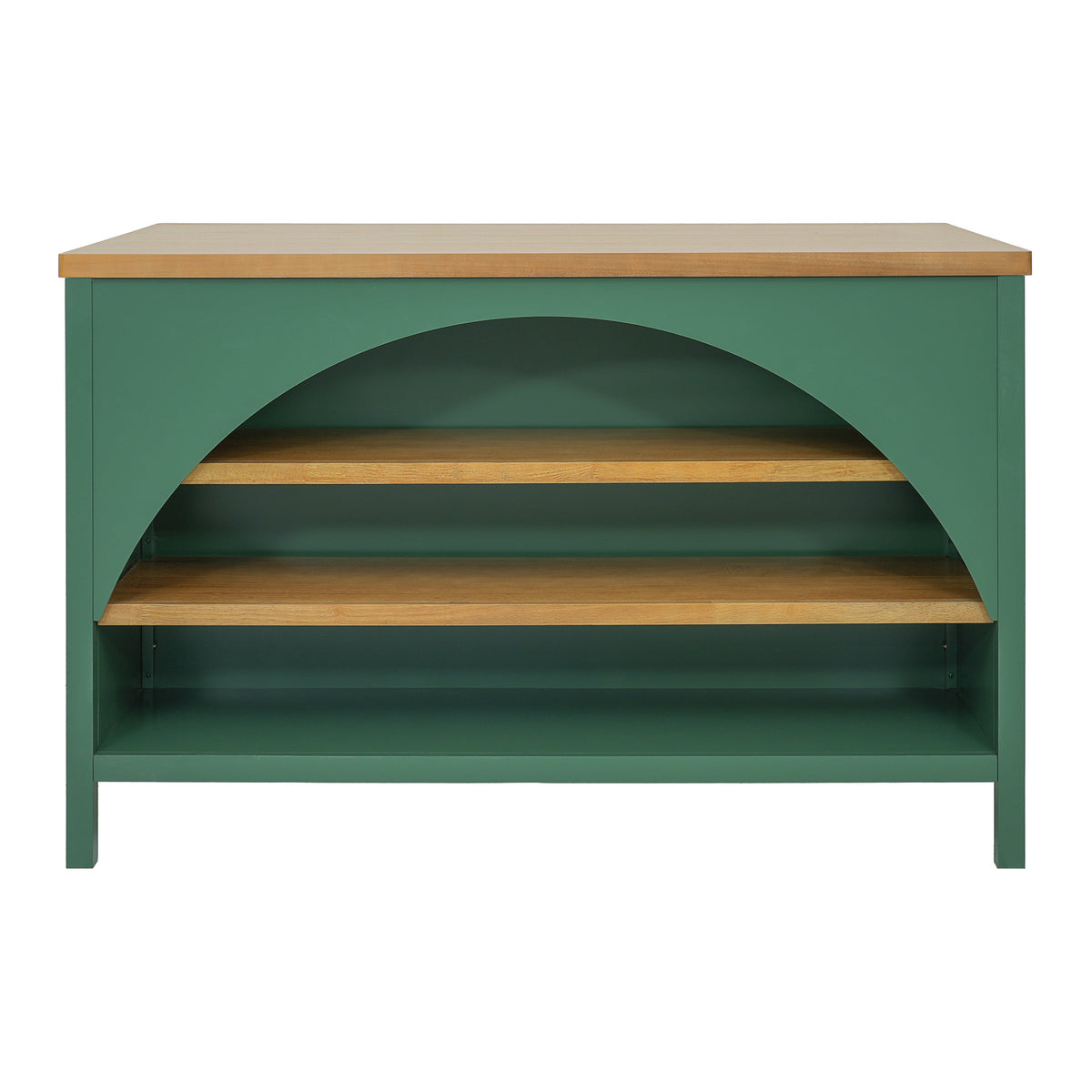 56" Farmhouse Kitchen Island with Open Storage – Green/Natural or White+Natural