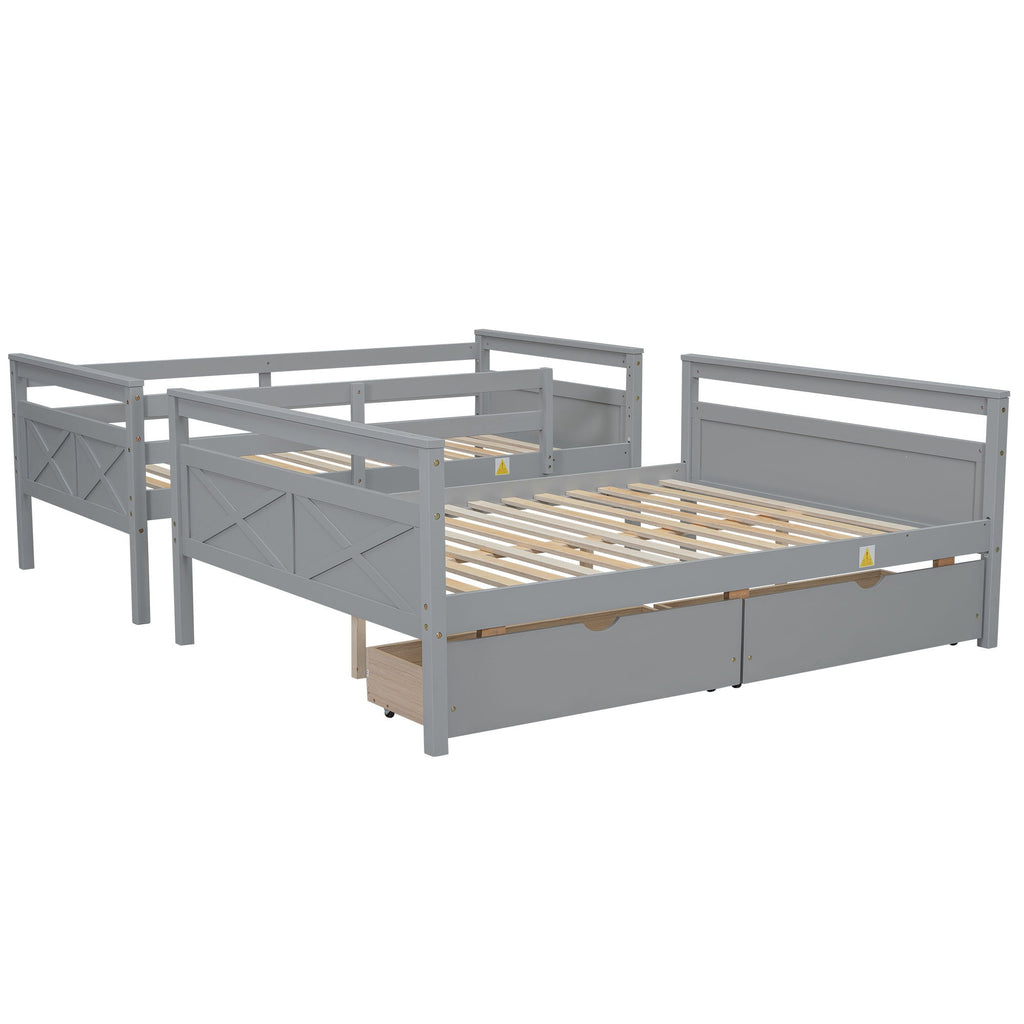 Twin Over Full Bunk Bed with Ladder and Storage Options - White or Dark Gray