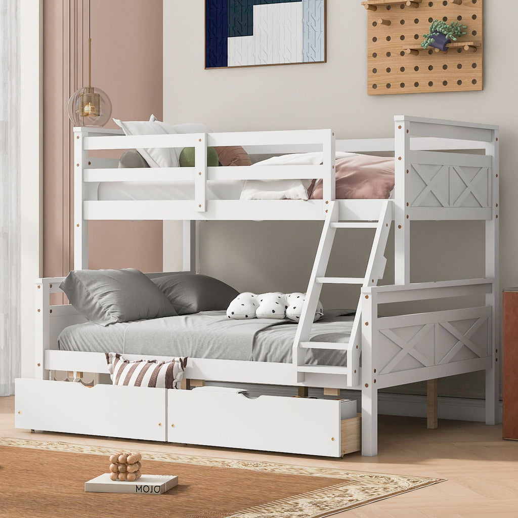 Twin Over Full Bunk Bed with Ladder and Storage Options - White or Dark Gray