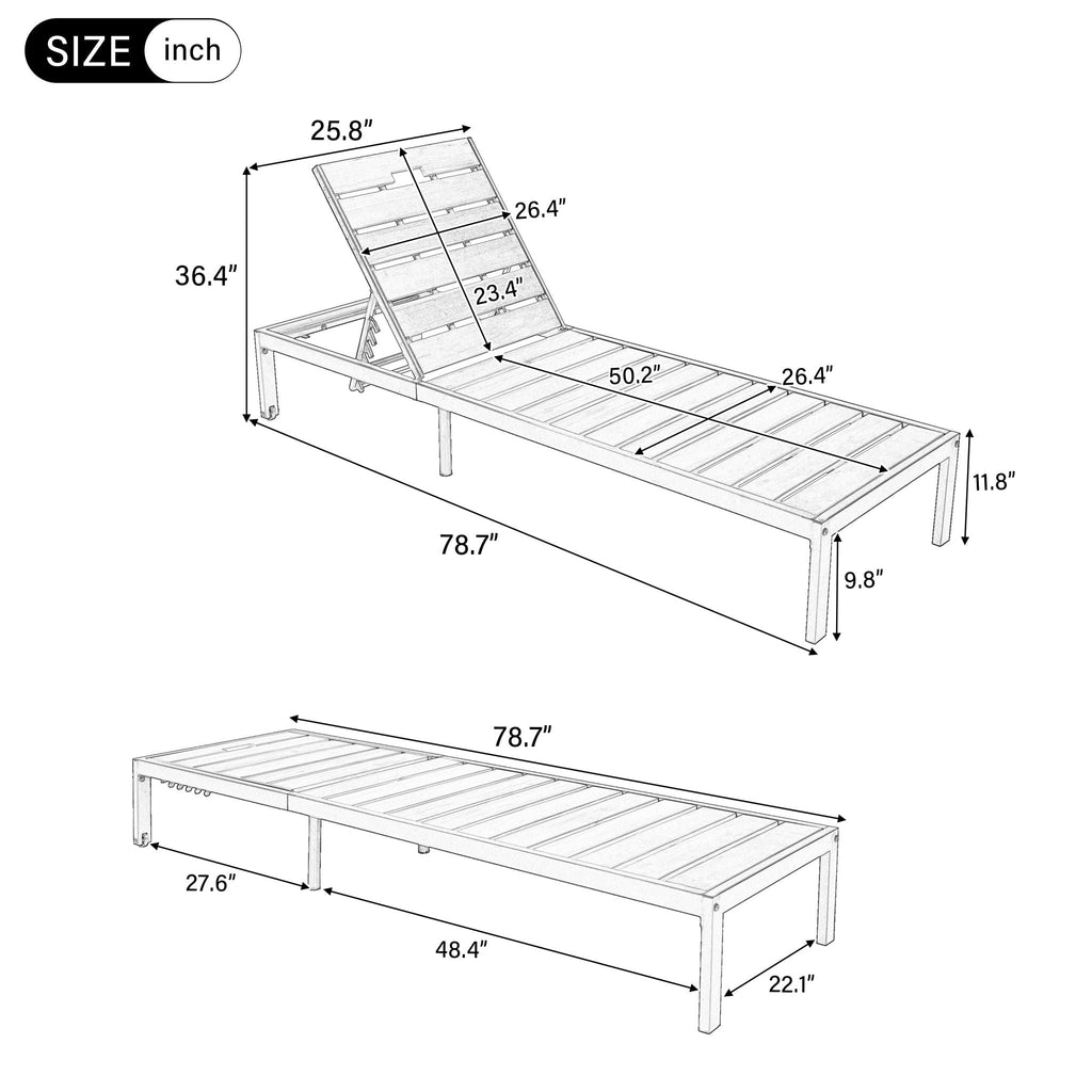 Outdoor Chaise Lounge Chair with Adjustable Backrest - Brown / White