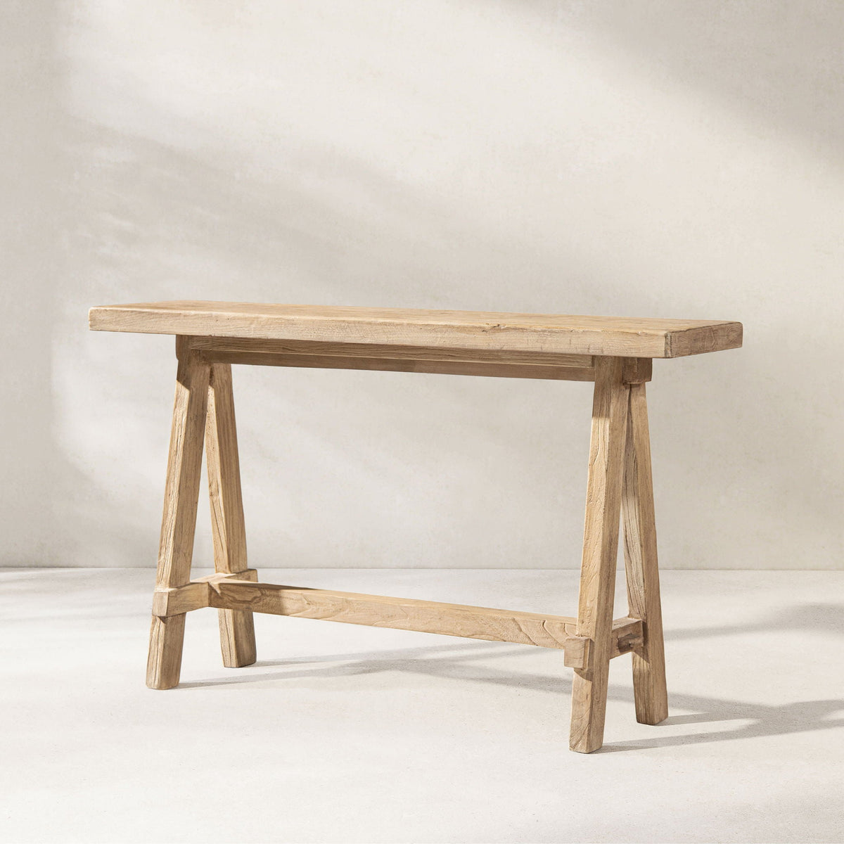 Trestle Coffee Table with Solid Reclaimed Elm Construction - Dark or Light Brown