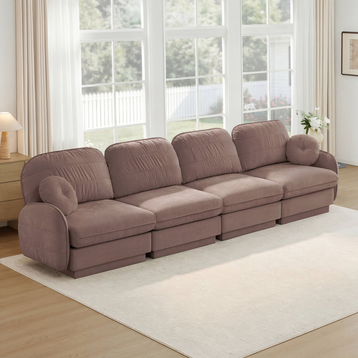 137" Chenille Cloud 4-Seater Sofa with Quilted Cushions - Chenille