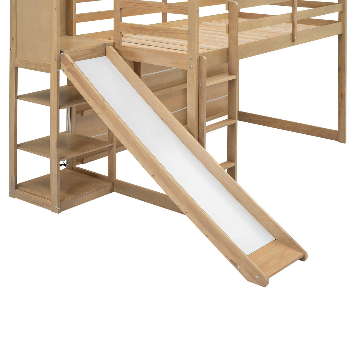 House Loft Bed with Slide and Storage Shelves - Twin with Light