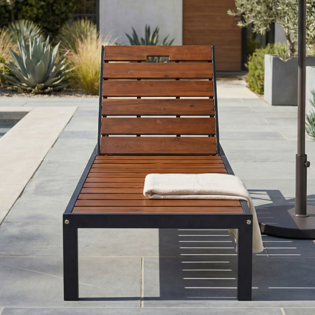 Outdoor Chaise with Adjustable Backrest - Light Brown or Dark Brown
