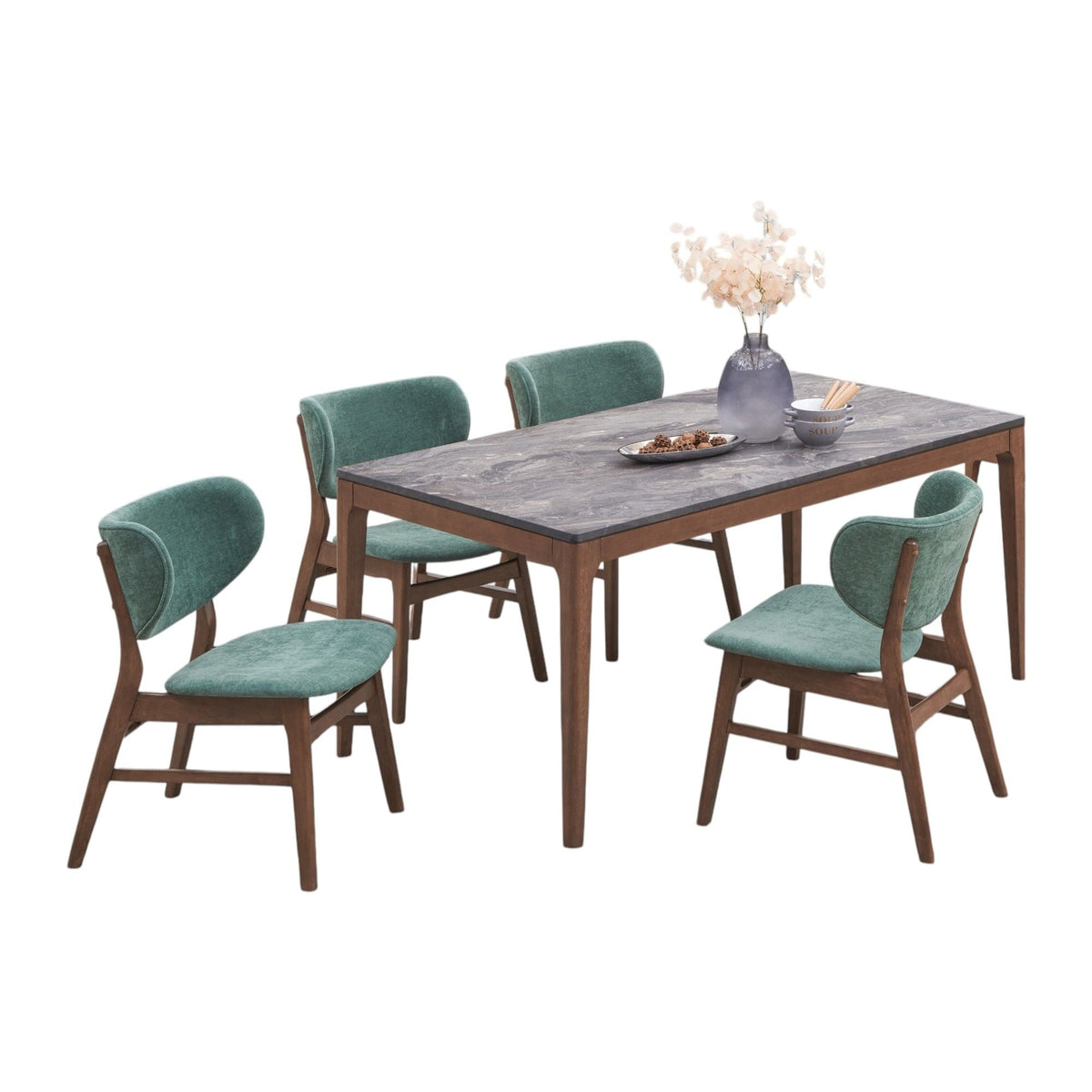 5 Piece Dining Room Set with Upholstered Chairs - Blue or Dark Green