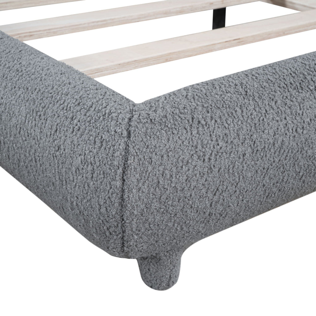 Upholstered Platform Bed With Thick Solid Frame And Stylish Curve-Shaped Design
