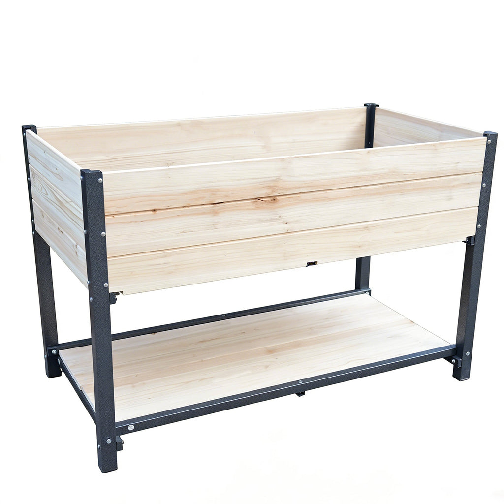 Solid Wood Raised Garden Bed with Iron Frame - Natural Wood