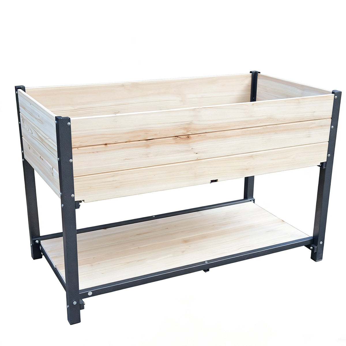 Solid Wood Raised Garden Bed with Iron Frame - Natural Wood