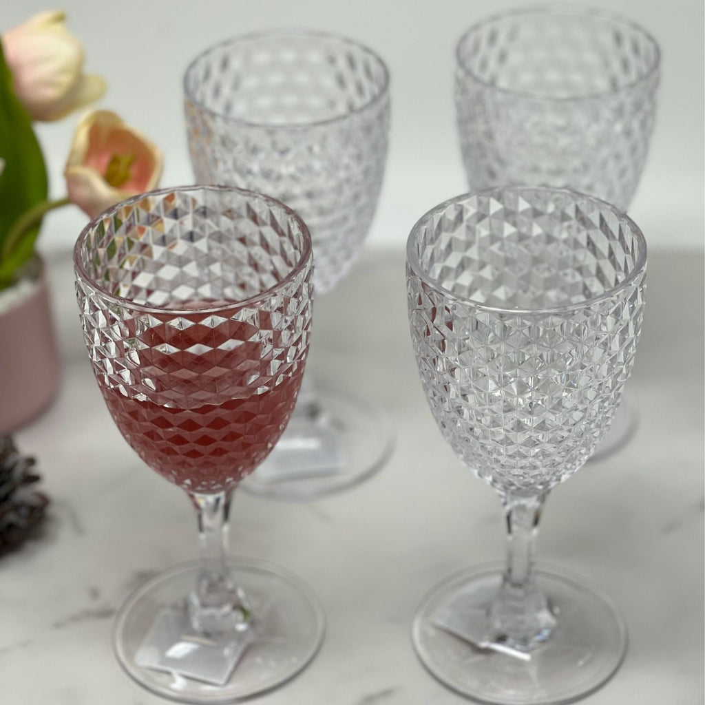Diamond Cut Plastic Wine Glasses (Set of 4)
