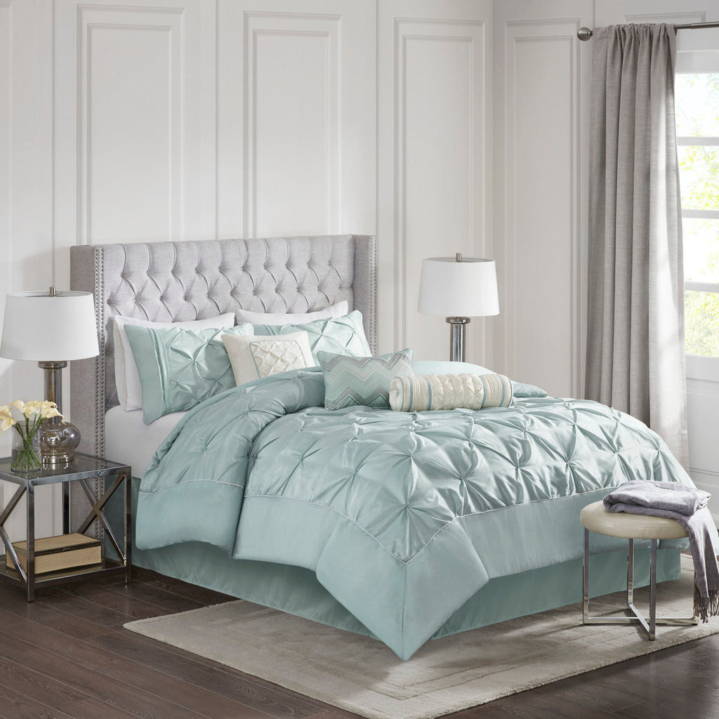 7 Piece Tufted Comforter Set Seafoam California King