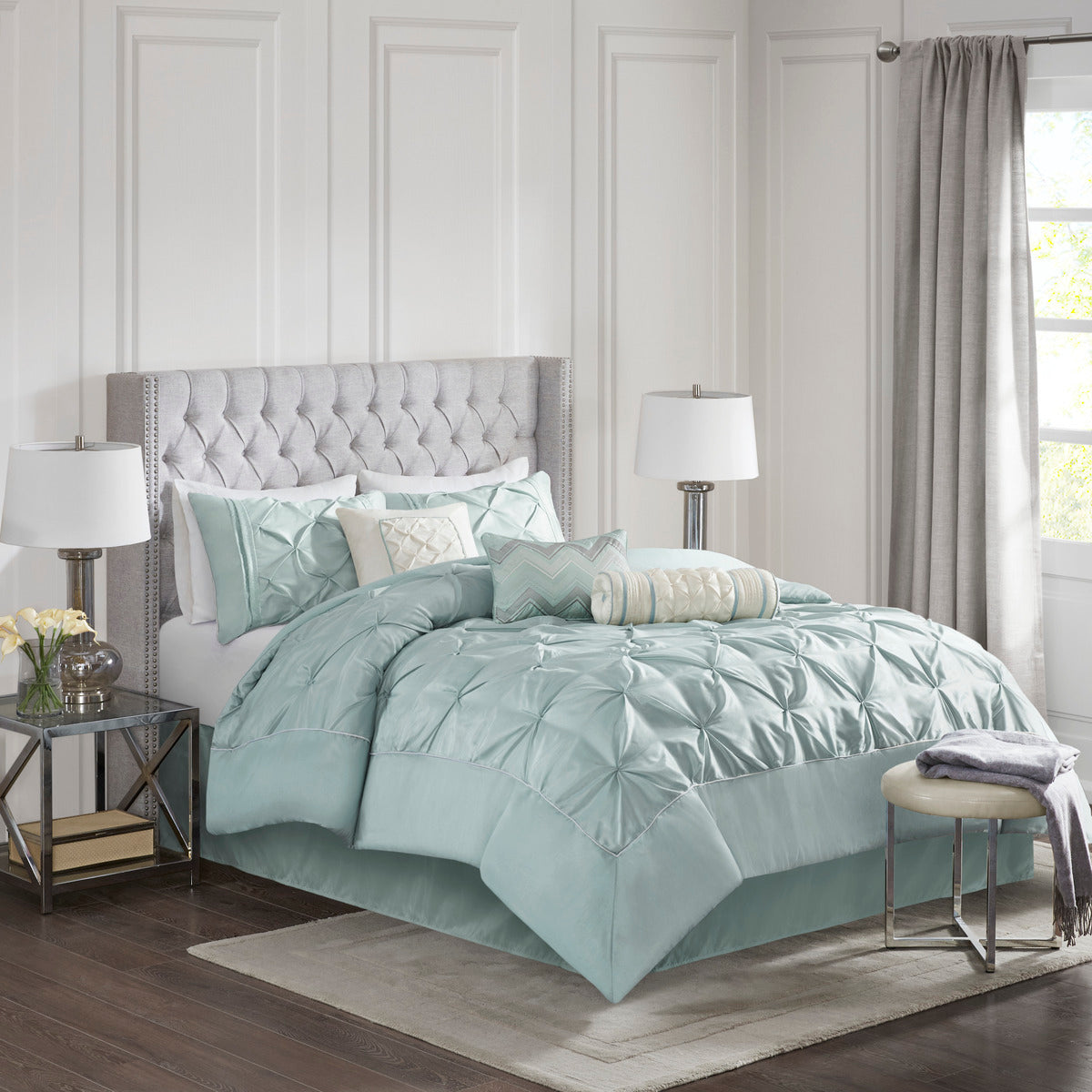 7 Piece Tufted Comforter Set Seafoam California King