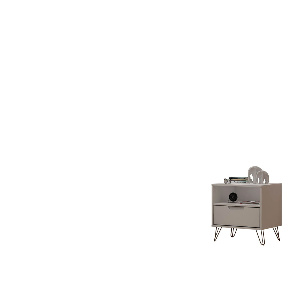 White Nightstand with 1 Drawer and Metal Legs - Rockefeller