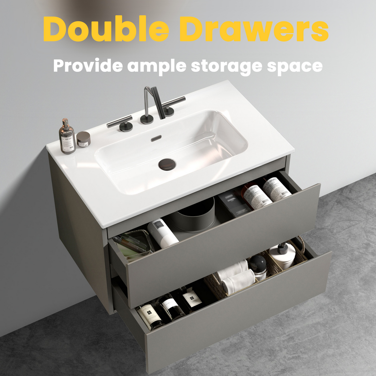 TIA 30" Wall Mount Bathroom Vanity with Soft-Closing Drawers - Space Grey