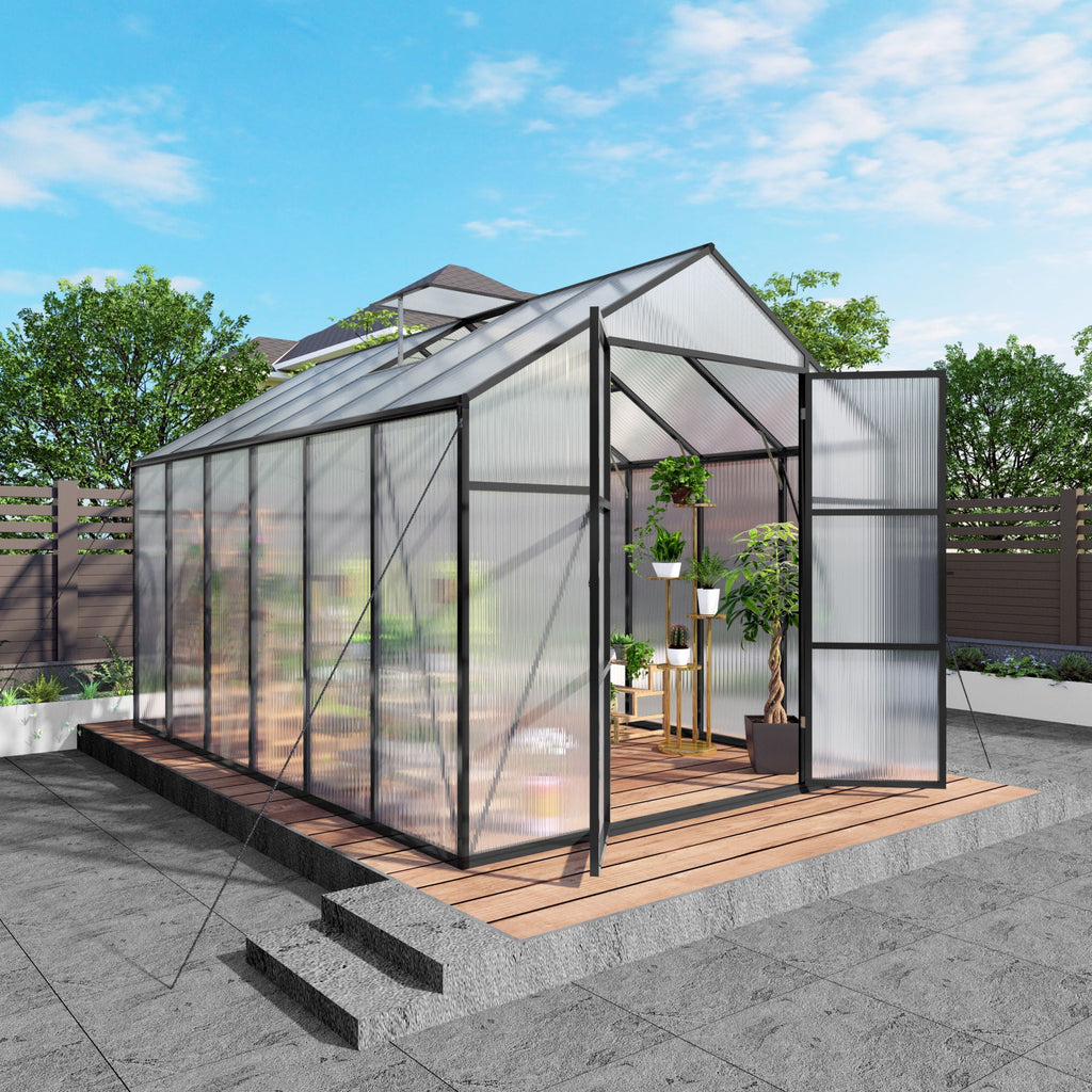 Gain Height Windproof Greenhouse with Heavy-Duty Frame - Black