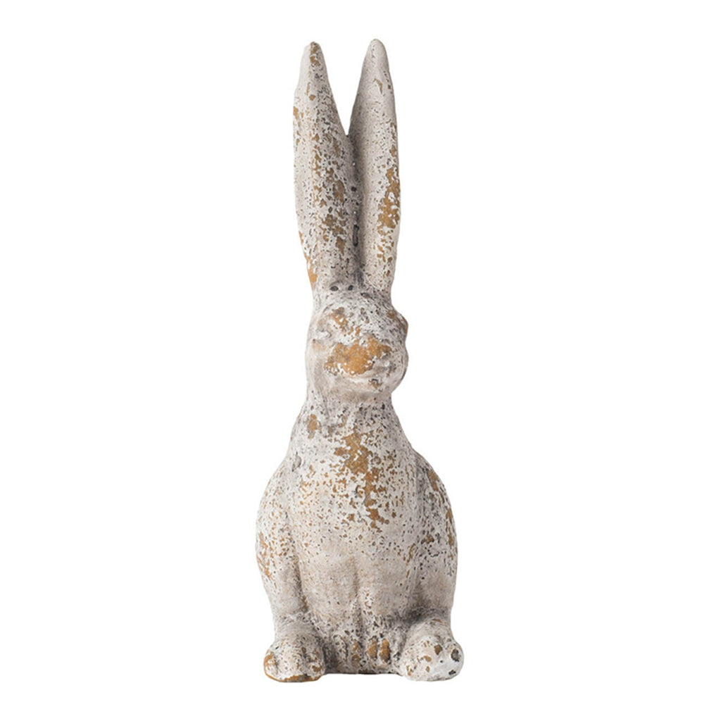 Weathered Cement Rabbit Statue with Rustic Finish - Cement