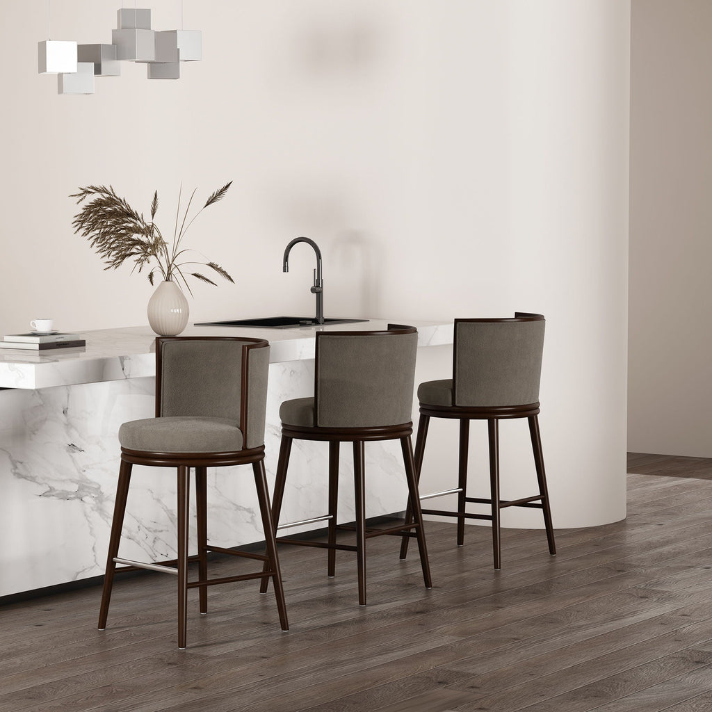 Evalyn Dove Barstool with Stainless Steel Footrest - Griege
