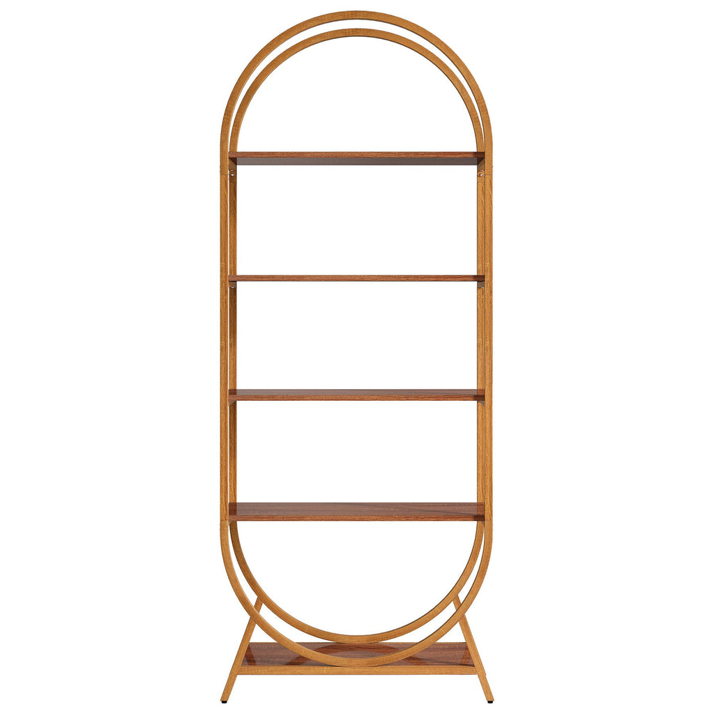 Arched 5 Tier Open Bookshelf with Modern Arch - Brown