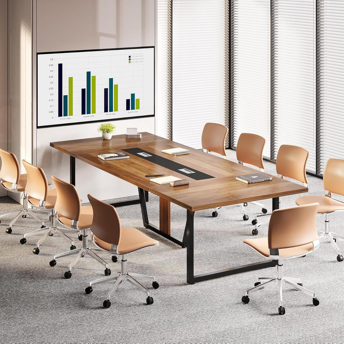 Conference Table for 8–10 People with Cable Management - Brown / Black