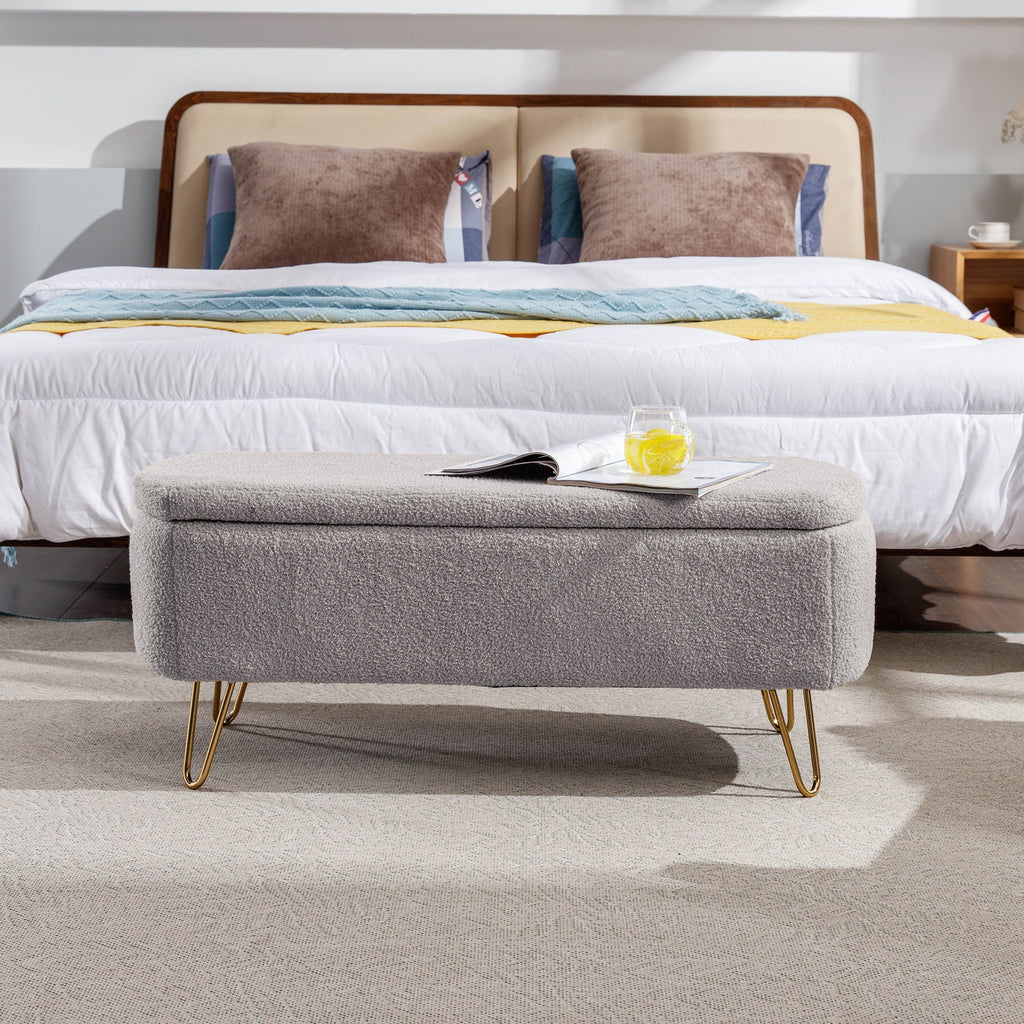 Faux Fur Storage Ottoman Bench with Padded Upholstery - Multiple Colors