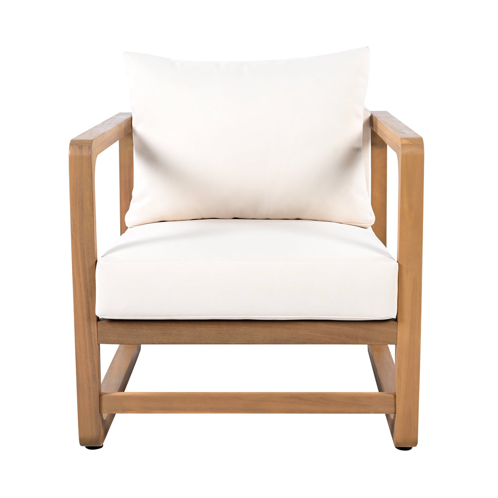 Acacia Wood Lounge Chair with Cushions & Cross-Stretcher Side Table Set