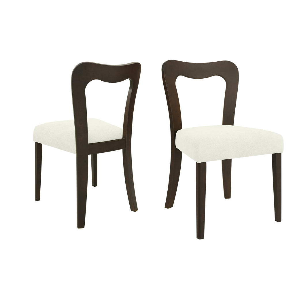 Dining Chair Without Arm Set of 2 with Rubberwood Frame - Dark Brown + Beige