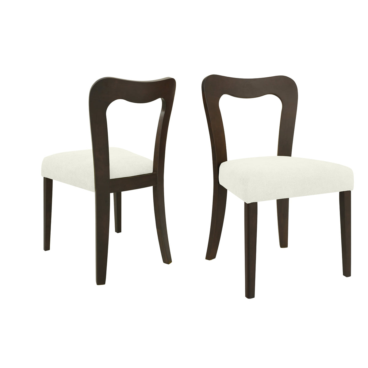 Dining Chair Without Arm Set of 2 with Rubberwood Frame - Dark Brown + Beige
