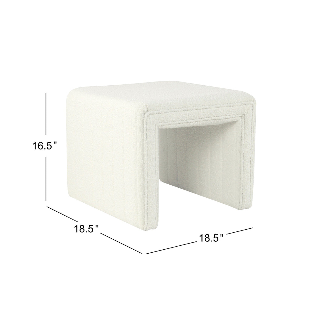 Ada Footstool Ottoman with Channel Tufting - Cream