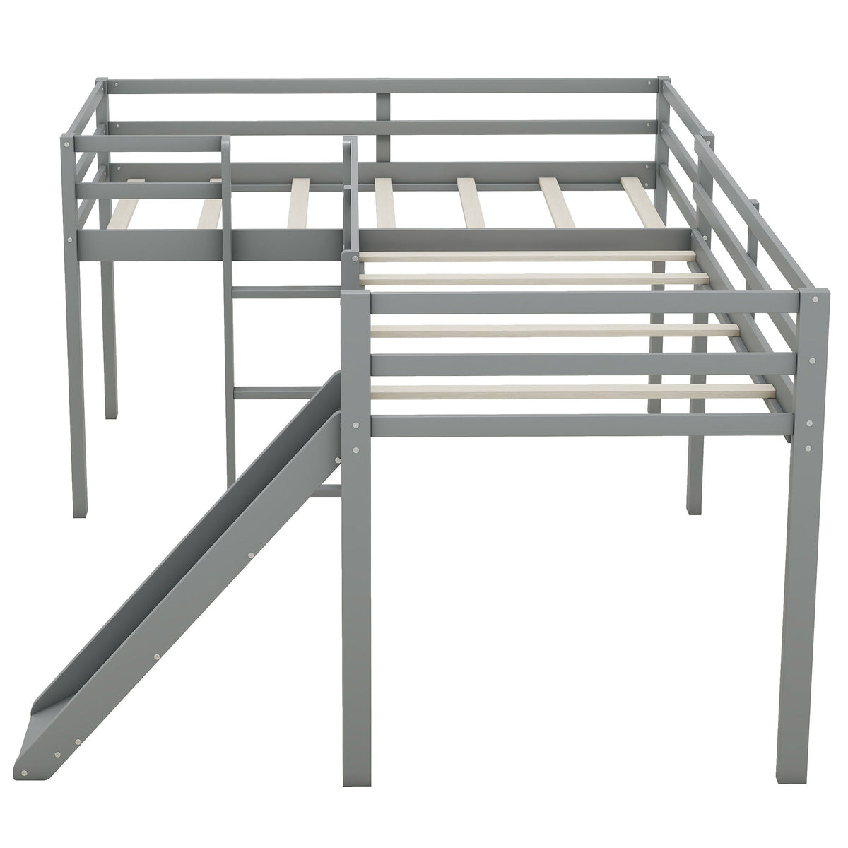 L Shaped Loft Bed with Slide and Ladder - Twin Size, Solid Wood - White or Dark Gray